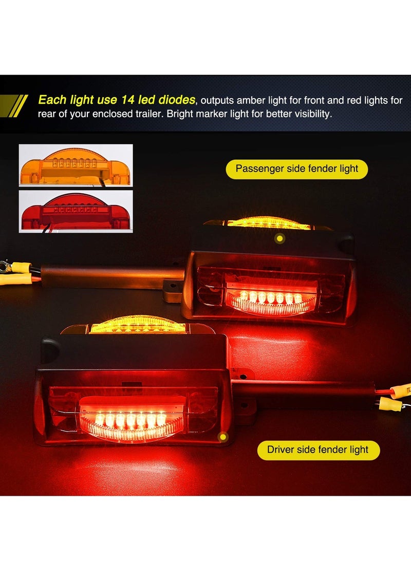 Excefore - 2PCS Dual Face LED Trailer Fender Lights Amber Front and Red Rear Pre Wired for Easy Installation Drive Safely for Trailer Lorry Caravan Van Tractor - Image 1