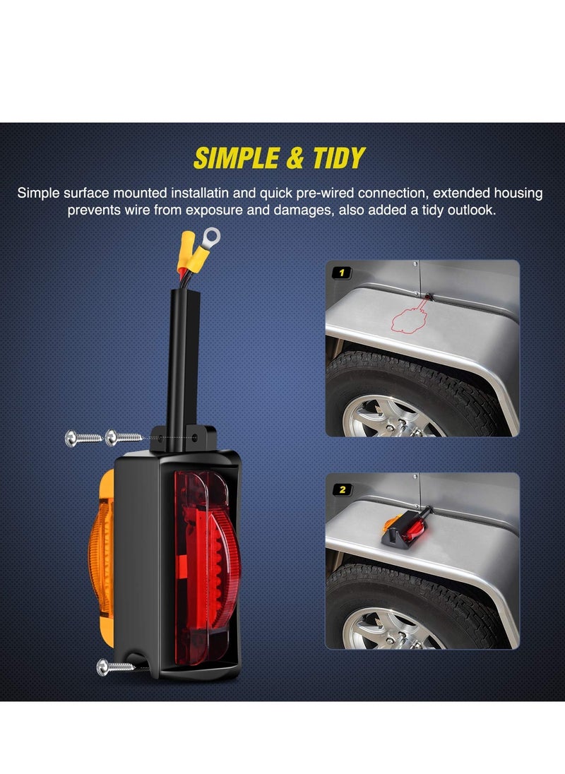 Excefore - 2PCS Dual Face LED Trailer Fender Lights Amber Front and Red Rear Pre Wired for Easy Installation Drive Safely for Trailer Lorry Caravan Van Tractor - Image 1