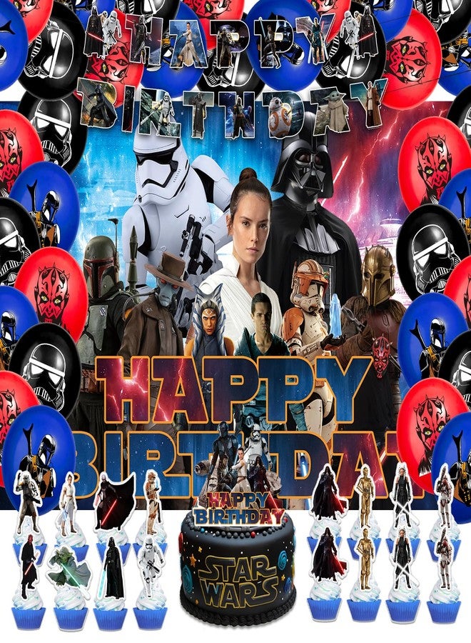 OMTO 42pcs Star-Wars Party Supplies Pack Includes，Banner，Cake Topper，Blackdrop,Balloons for star-Wars party decoration - Image 1