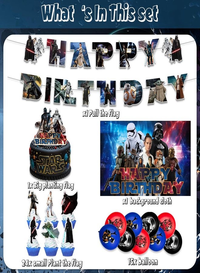 OMTO 42pcs Star-Wars Party Supplies Pack Includes，Banner，Cake Topper，Blackdrop,Balloons for star-Wars party decoration - Image 2