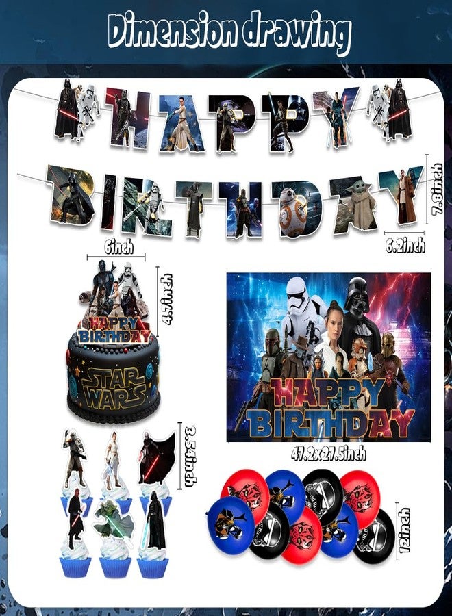 OMTO 42pcs Star-Wars Party Supplies Pack Includes，Banner，Cake Topper，Blackdrop,Balloons for star-Wars party decoration - Image 3