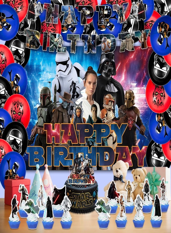 OMTO 42pcs Star-Wars Party Supplies Pack Includes，Banner，Cake Topper，Blackdrop,Balloons for star-Wars party decoration - Image 4