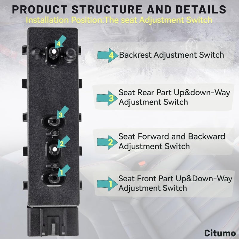 Citumo 12451498 Front Right Passenger 8 Way Power Seat Control Adjustment Switch Fit 2007-2013 Sierra Yukon Avalanche Silverado Suburban Lacrosse - Image 4
