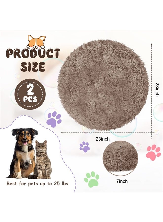 Kacctyen 2Pcs Small Dog Bed Anti Slip Plush Calming Dog and Cat Bed Comfortable Washable Pet Beds 23'' Anti Anxiety Round Fluffy Faux Fur Dog Bed Soft Fuzzy Calming Bed for Puppy Kitten (Khaki) - Image 1
