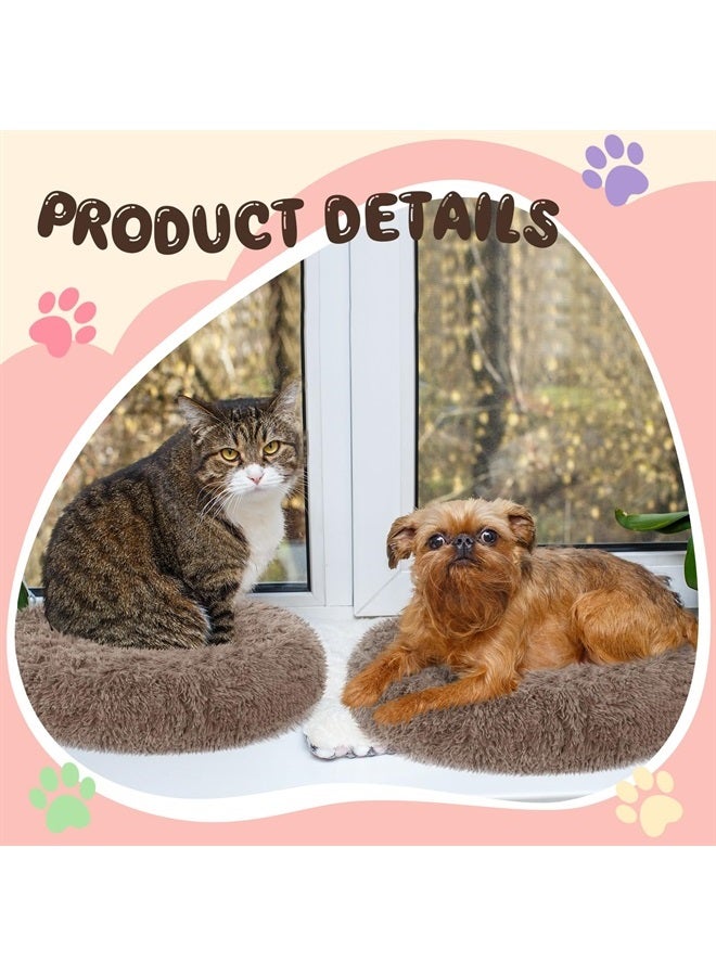 Kacctyen 2Pcs Small Dog Bed Anti Slip Plush Calming Dog and Cat Bed Comfortable Washable Pet Beds 23'' Anti Anxiety Round Fluffy Faux Fur Dog Bed Soft Fuzzy Calming Bed for Puppy Kitten (Khaki) - Image 5