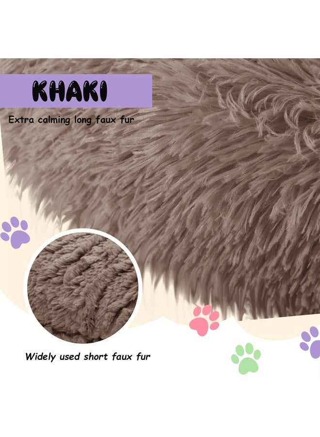 Kacctyen 2Pcs Small Dog Bed Anti Slip Plush Calming Dog and Cat Bed Comfortable Washable Pet Beds 23'' Anti Anxiety Round Fluffy Faux Fur Dog Bed Soft Fuzzy Calming Bed for Puppy Kitten (Khaki) - Image 3