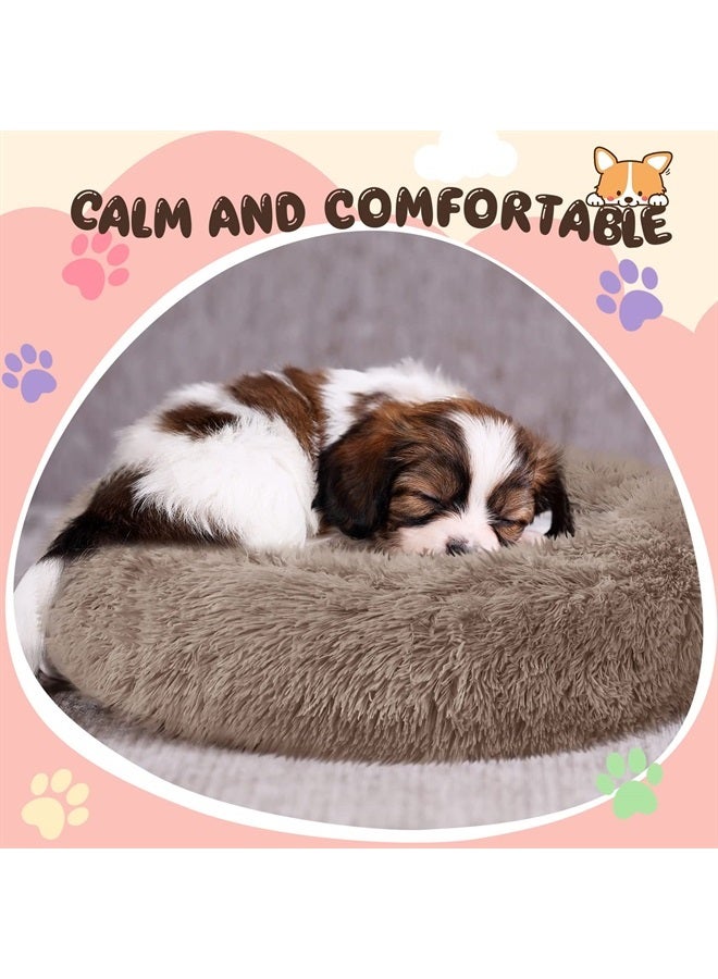 Kacctyen 2Pcs Small Dog Bed Anti Slip Plush Calming Dog and Cat Bed Comfortable Washable Pet Beds 23'' Anti Anxiety Round Fluffy Faux Fur Dog Bed Soft Fuzzy Calming Bed for Puppy Kitten (Khaki) - Image 4