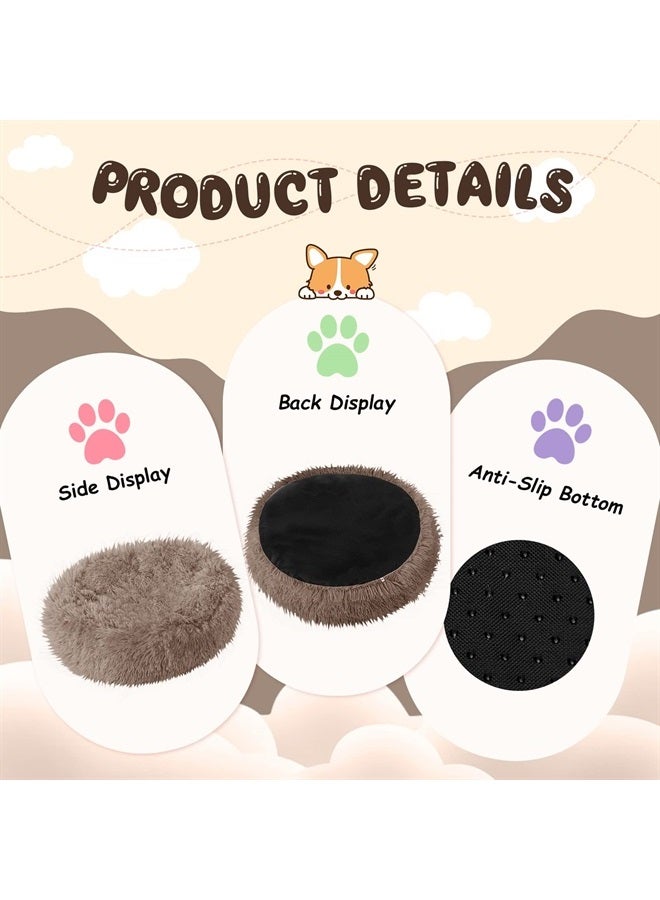 Kacctyen 2Pcs Small Dog Bed Anti Slip Plush Calming Dog and Cat Bed Comfortable Washable Pet Beds 23'' Anti Anxiety Round Fluffy Faux Fur Dog Bed Soft Fuzzy Calming Bed for Puppy Kitten (Khaki) - Image 2