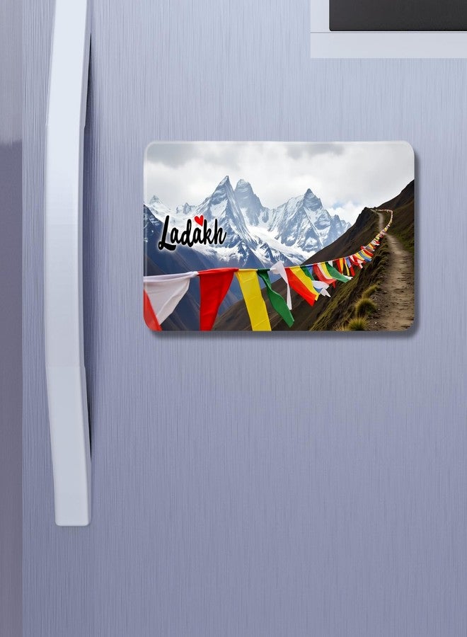 GiftODay Ladakh Theme Souvenir Wooden Fridge Magnet for Refrigerator - Ladakh Fridge Magnet for Kitchen & Home Decor | Perfect Souvenir Gift | Size 3x3 Inches | Pack of 1 - Image 1