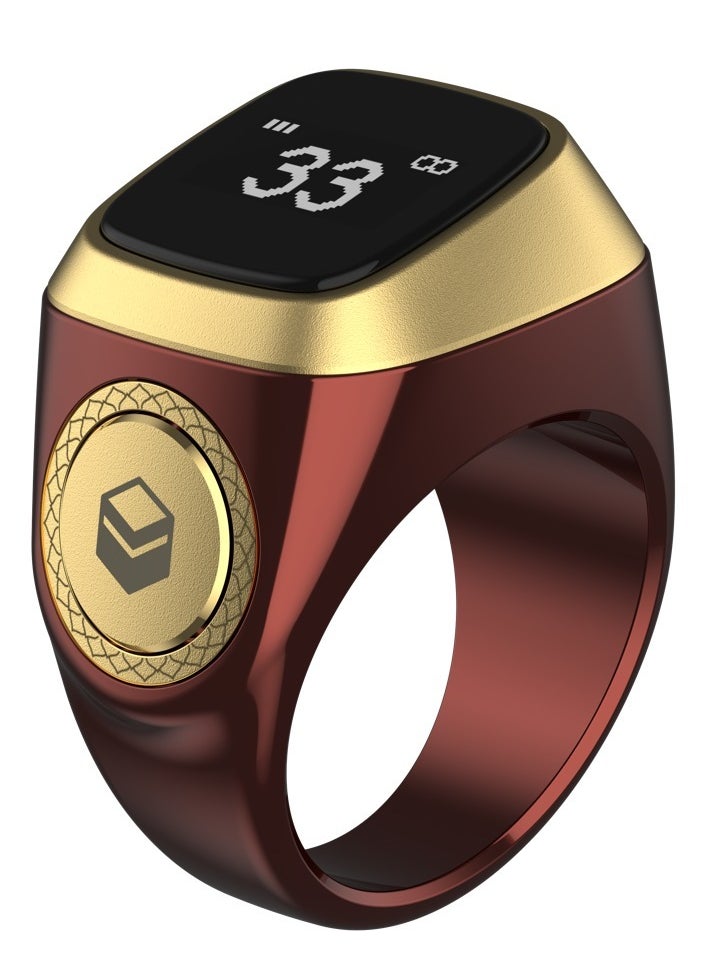GULFLINK Smart Tasbih Zikr Ring Muslim Prayer Prayer Timing Reminder OLED Display Tasbih Counter Smart Ring Wearable Technology Waterproof - Brown(22mm)  - Image 1