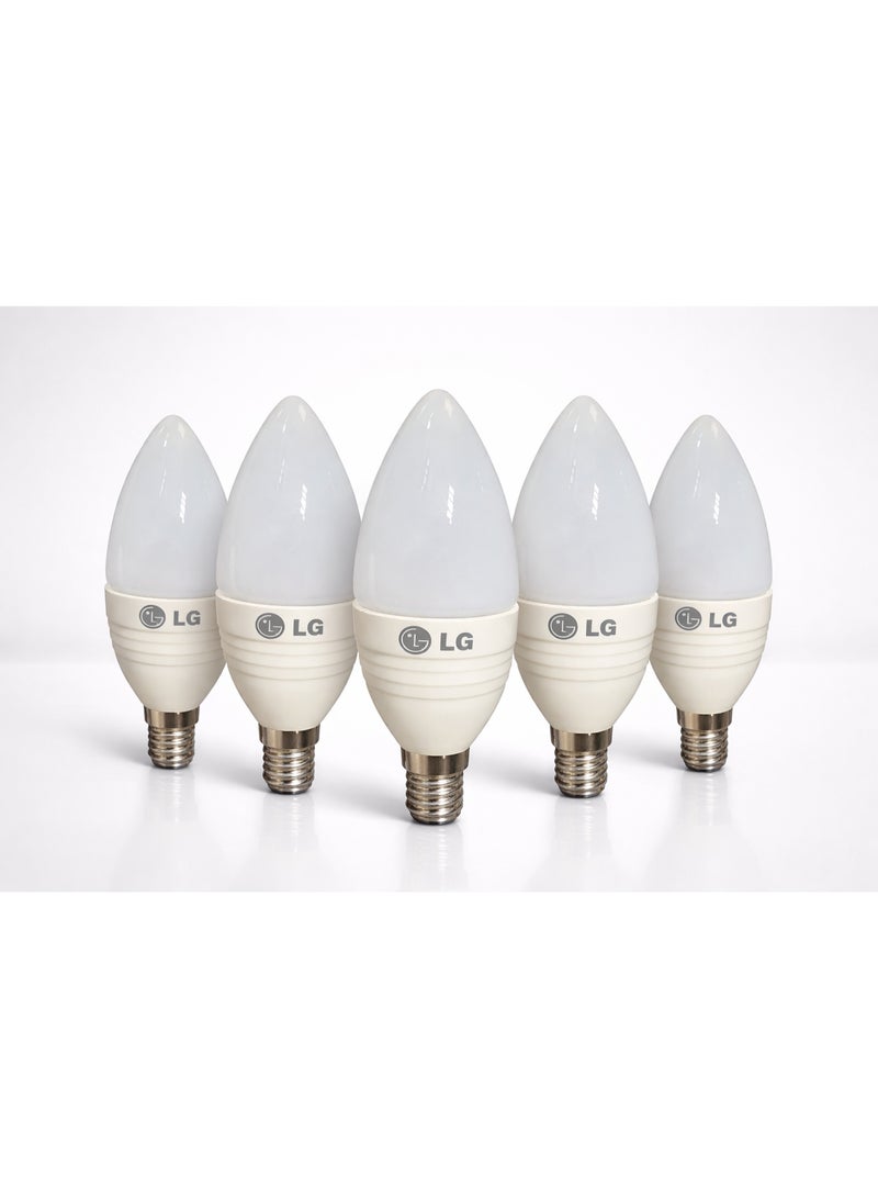 LG Dimmable LED Candle Bulb Set of 5, 5W E14 300lm 2700K Warm White Frosted | Energy Saving Decorative Light | Made in South Korea - Image 1