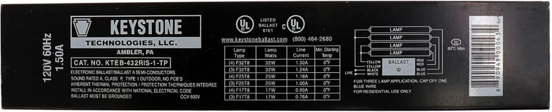 KTEB-432RIS-1-TP-SL 4 Lamp F32T8 120V Electronic Ballast