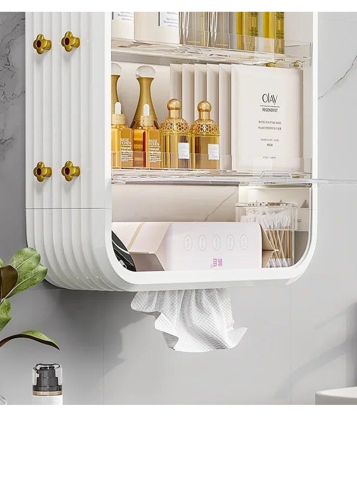 صندوق تخزين مستحضرات التجميل الفاخرة متعدد الطبقات للمنزل، رف حائط مطبخ، رف حائط بسعة كبيرة لمنتجات العناية بالبشرة في الحمام - Image 3