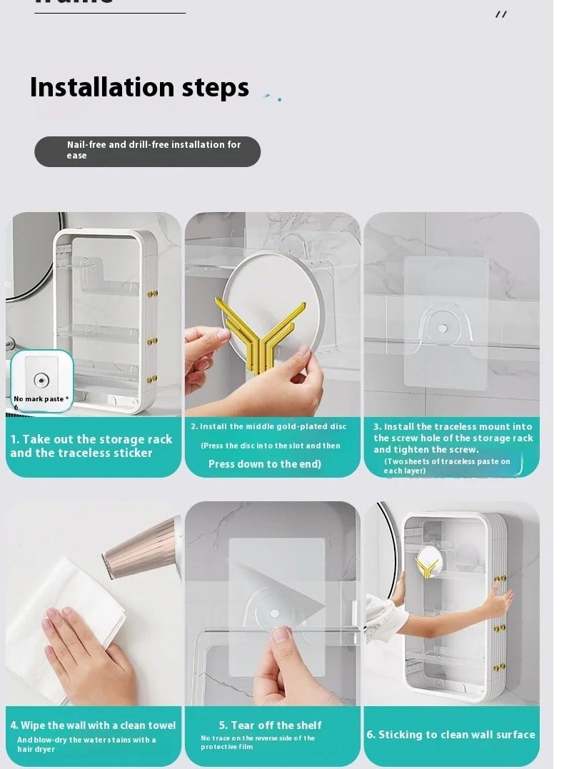 صندوق تخزين مستحضرات التجميل الفاخرة متعدد الطبقات للمنزل، رف حائط مطبخ، رف حائط بسعة كبيرة لمنتجات العناية بالبشرة في الحمام - Image 4