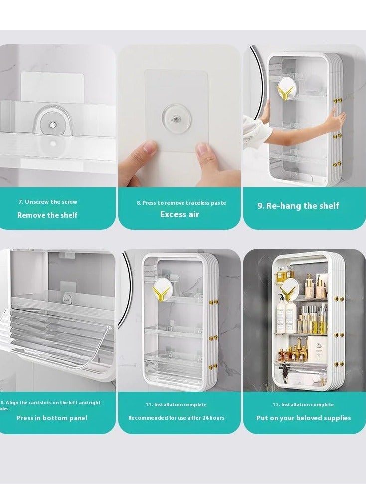 صندوق تخزين مستحضرات التجميل الفاخرة متعدد الطبقات للمنزل، رف حائط مطبخ، رف حائط بسعة كبيرة لمنتجات العناية بالبشرة في الحمام - Image 5