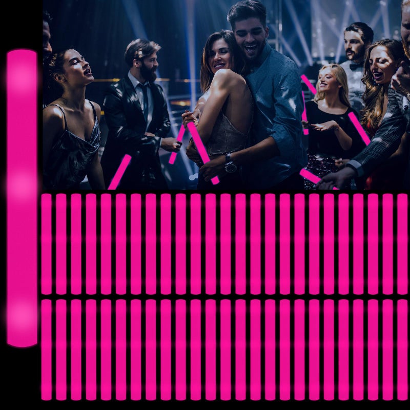 YOFOBU 60Pack LED Glow Foam Sticks BulkLight Up Glow Sticks with 3 Flashing ModesGlow Wands Party PackGlow In The Dark Party Supplies for Valentines DayJuly 4th WeddingBirthdayConcertPink - Image 3