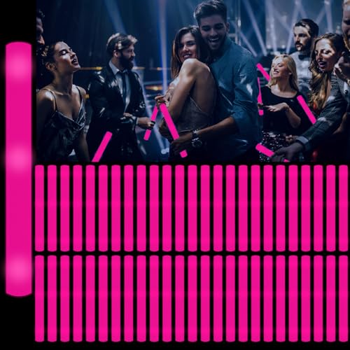 YOFOBU 60Pack LED Glow Foam Sticks BulkLight Up Glow Sticks with 3 Flashing ModesGlow Wands Party PackGlow In The Dark Party Supplies for Valentines DayJuly 4th WeddingBirthdayConcertPink - Image 1