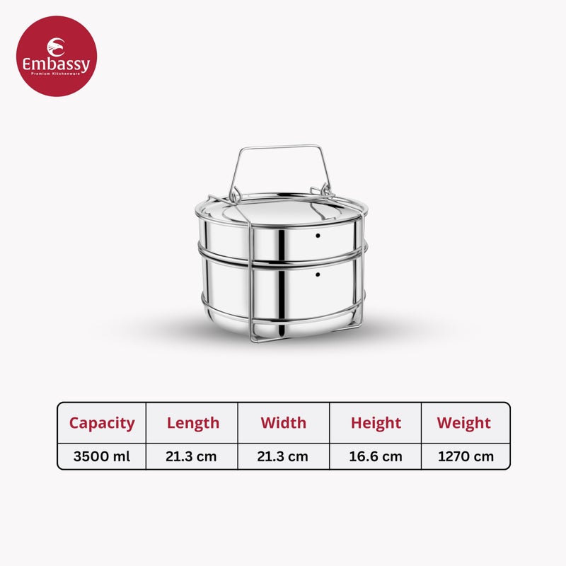 Embassy Stainless Steel Cooker Separator | Suitable For 10 Litres Prestige Popular And Popular Plus Outer Lid Pressure Cookers |2 Containers With Lifter | Dimension 21X21X16 Cm - Image 2