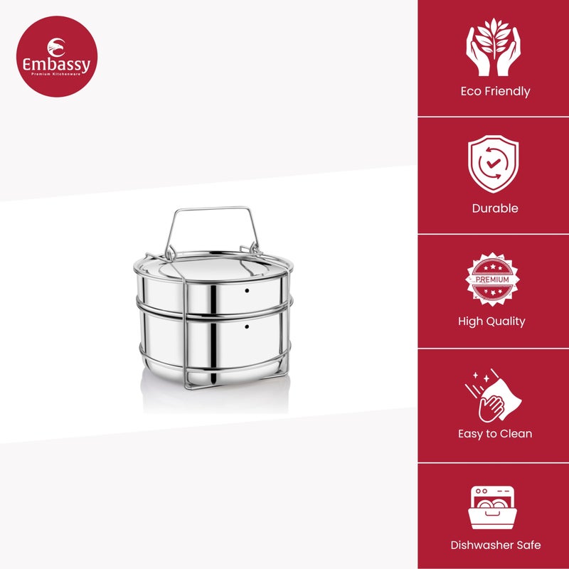 Embassy Stainless Steel Cooker Separator | Suitable For 10 Litres Prestige Popular And Popular Plus Outer Lid Pressure Cookers |2 Containers With Lifter | Dimension 21X21X16 Cm - Image 3