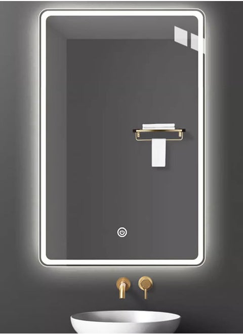 LED Bathroom Mirror with Light 5 إطار الحمام مرايا 3 ألوان لمسة مفتاح50*70cm