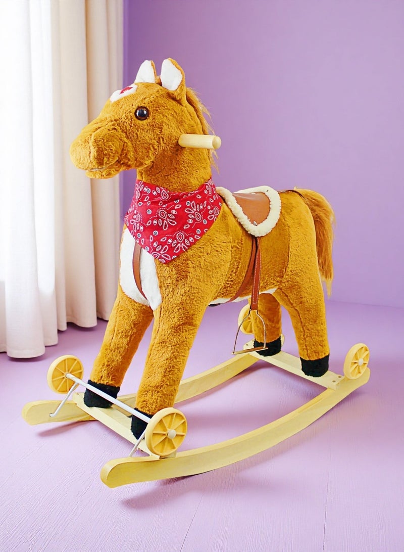 إيزي فيتشور حصان هزاز 2 في 1 من إيزي فيوتشر للأطفال الصغار، لعبة هزازة قطيفة مع عجلات ومنزلق - Image 1