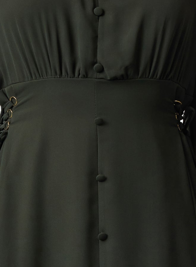 trendyol Khaki Plain Woven Dress TWOAW24EL00348 - Image 3