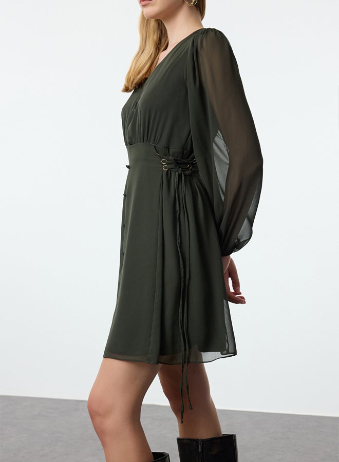trendyol Khaki Plain Woven Dress TWOAW24EL00348 - Image 4