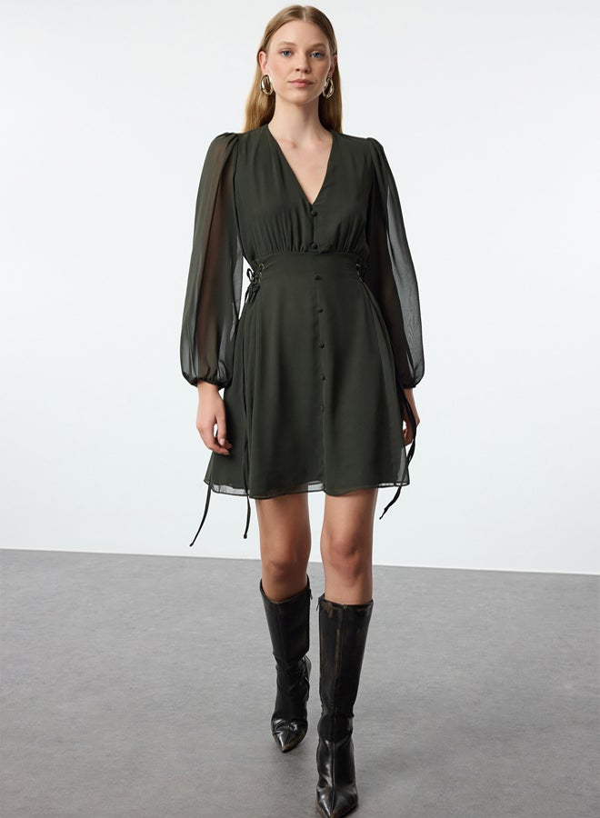 trendyol Khaki Plain Woven Dress TWOAW24EL00348 - Image 1