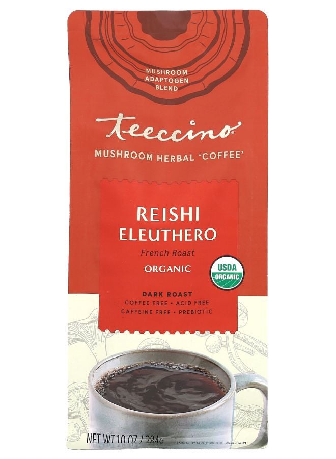 teeccino Mushroom Herbal Coffee Reishi Eleuthero Dark Roast Caffeine Free 10 oz (284 g)