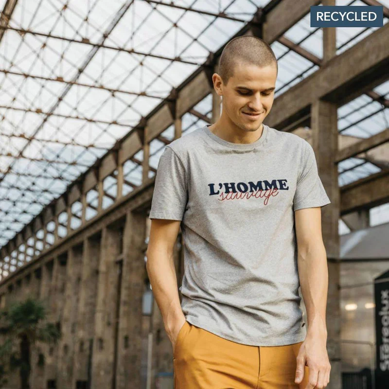 Faguo Homme Sauvage (Wild Man) - Grey T Shirt in Recycled Cotton