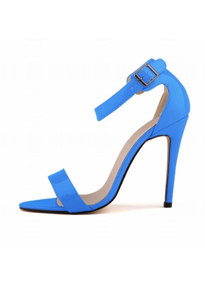 Loquat Sweet Girl Style Comfortable Patent Leather Open Toe Stiletto Sandals Blue  - Image 2