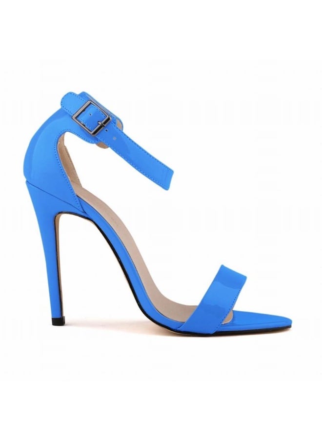 Loquat Sweet Girl Style Comfortable Patent Leather Open Toe Stiletto Sandals Blue  - Image 1
