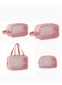 4-Piece Transparent Travel Cosmetics Bags, Portable Clear Waterproof Travel Bags Pink