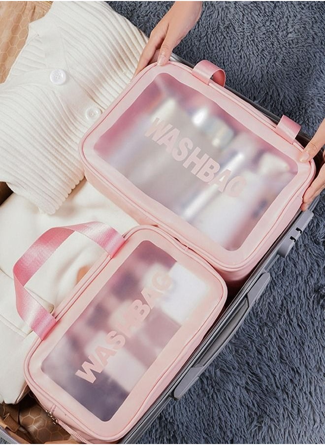 RollsTimi  - 4-Piece Transparent Travel Cosmetics Bags, Portable Clear Waterproof Travel Bags Pink - Image 1