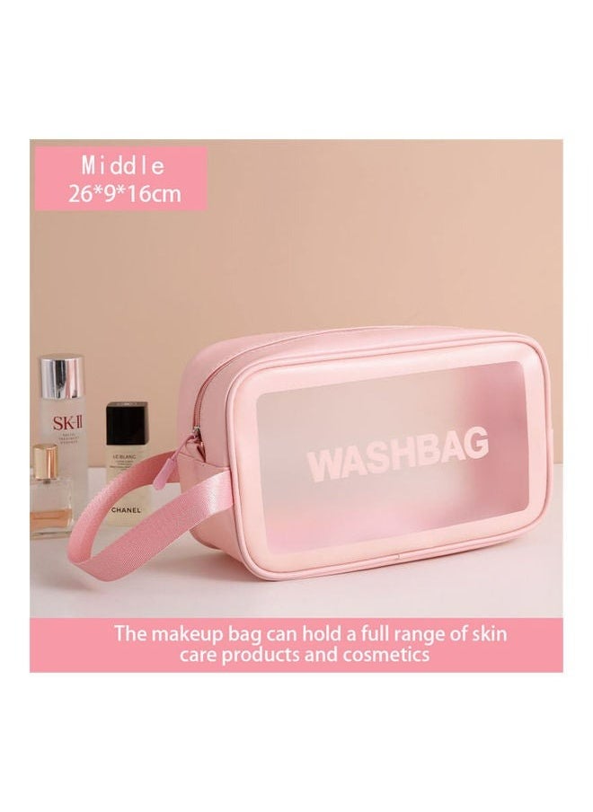 RollsTimi  - 4-Piece Transparent Travel Cosmetics Bags, Portable Clear Waterproof Travel Bags Pink - Image 1