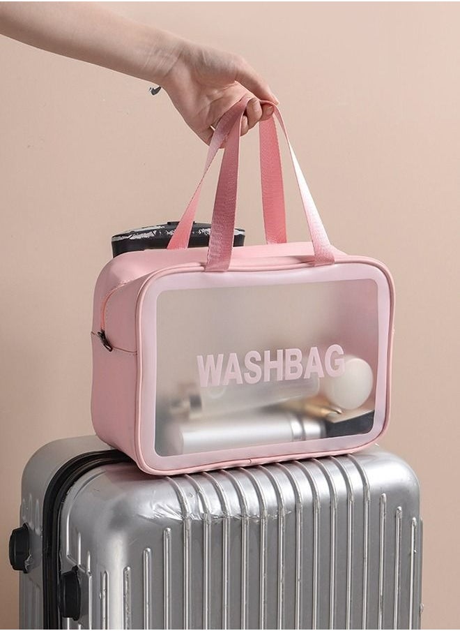 RollsTimi  - 4-Piece Transparent Travel Cosmetics Bags, Portable Clear Waterproof Travel Bags Pink - Image 1