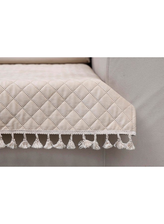 AAZEEM Original Velvet Sofa Cover | Stretch Fitted | Removable Washable Furniture Protector Slipcovers | Cream Color| 1 Seater Sofa Cover with Tassel| - Image 2