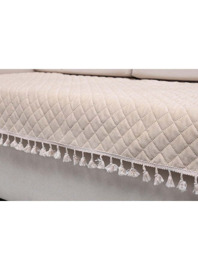 AAZEEM Original Velvet Sofa Cover | Stretch Fitted | Removable Washable Furniture Protector Slipcovers | Cream Color| 1 Seater Sofa Cover with Tassel| - Image 4