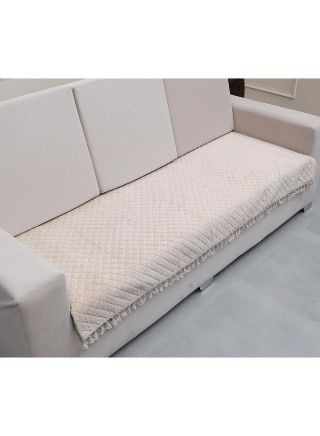 AAZEEM Original Velvet Sofa Cover | Stretch Fitted | Removable Washable Furniture Protector Slipcovers | Cream Color| 1 Seater Sofa Cover with Tassel| - Image 5