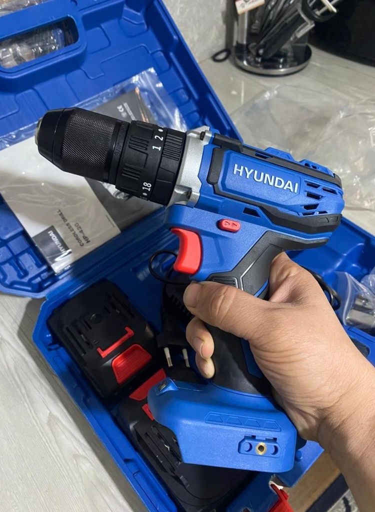HYUNDAI Cordless Drill HP 420 – 20V, 2Ah Battery, Max Torque 35N.m, Variable Speed (0-400/0-1500 RPM), 10mm Chuck