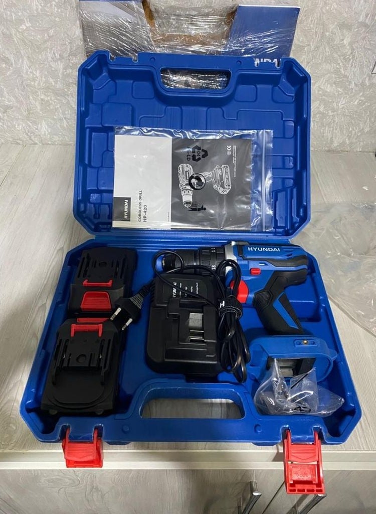 HYUNDAI Cordless Drill HP 420 – 20V, 2Ah Battery, Max Torque 35N.m, Variable Speed (0-400/0-1500 RPM), 10mm Chuck