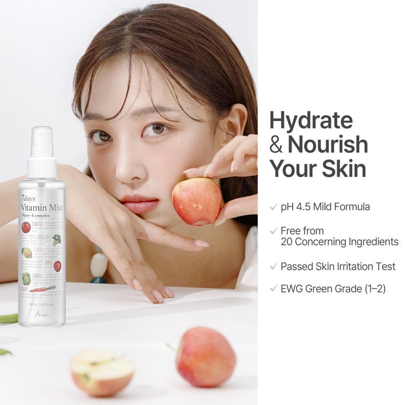 Ariul Natural Facial Face Mist 7 Days Vitamin Mist 5.07 fl. oz. Green Graded Nutrients Face Toner Makeup Setting Spray - Biotin, Niacinamide, Riboflavin, Ascorbic Acid, Cyanocobalamin - Image 4