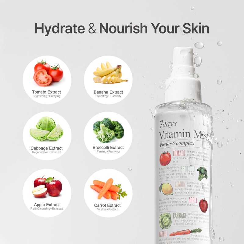 Ariul Natural Facial Face Mist 7 Days Vitamin Mist 5.07 fl. oz. Green Graded Nutrients Face Toner Makeup Setting Spray - Biotin, Niacinamide, Riboflavin, Ascorbic Acid, Cyanocobalamin - Image 2
