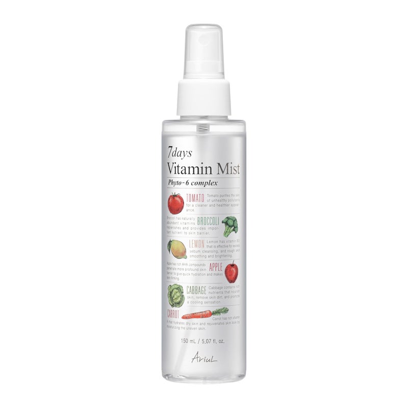 Ariul Natural Facial Face Mist 7 Days Vitamin Mist 5.07 fl. oz. Green Graded Nutrients Face Toner Makeup Setting Spray - Biotin, Niacinamide, Riboflavin, Ascorbic Acid, Cyanocobalamin - Image 1