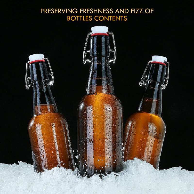 YEBODA 16 oz Amber Glass Beer Bottles for Home Brewing with Flip Caps, Case of 6 - Image 3