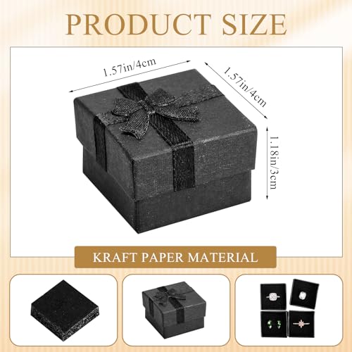 Loetere 200 Pcs Jewelry Ring Gift Box Black Earring Gift Box for Wedding Ceremony Engagement 1.57 x 1.57 x 1.18 Inch Small Ring Case with Lid Cardboard Foam Velvet Insert for Woman - Image 2