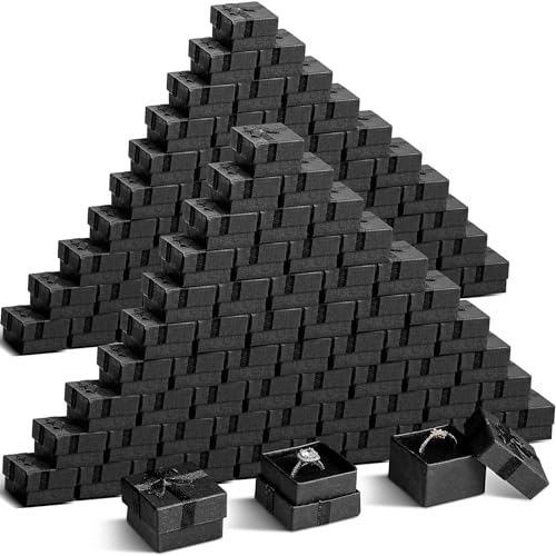 Loetere 200 Pcs Jewelry Ring Gift Box Black Earring Gift Box for Wedding Ceremony Engagement 1.57 x 1.57 x 1.18 Inch Small Ring Case with Lid Cardboard Foam Velvet Insert for Woman - Image 1