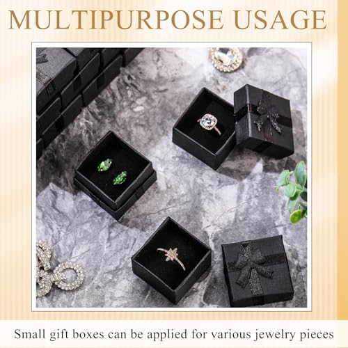 Loetere 200 Pcs Jewelry Ring Gift Box Black Earring Gift Box for Wedding Ceremony Engagement 1.57 x 1.57 x 1.18 Inch Small Ring Case with Lid Cardboard Foam Velvet Insert for Woman - Image 3