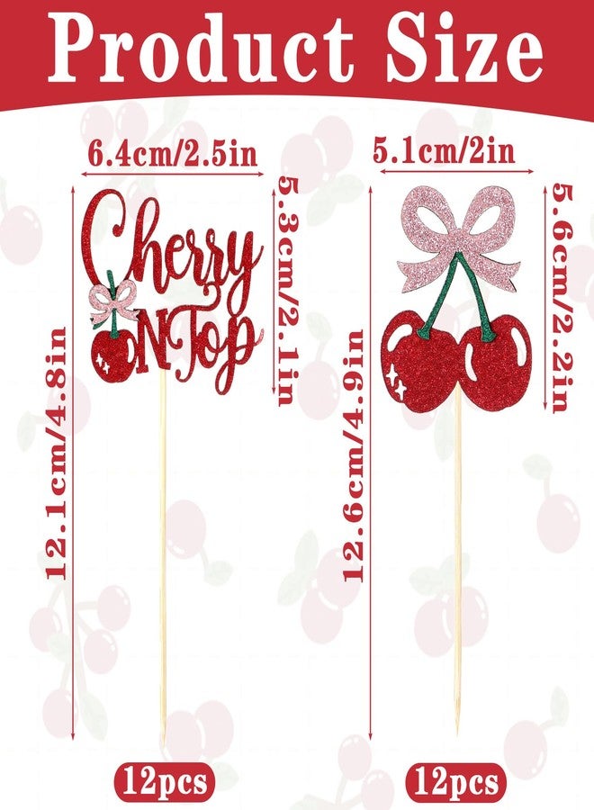 Grevosea 24 قطعة من تزيينات كعكة الكاب كيك على شكل كرز، أعواد كرز لامعة حلوة، إنها الكرز في قمة تزيينات كعكة الكاب كيك لحفلات استقبال المواليد، حفلات الزفاف، حفلات عيد الميلاد، زينة حفلات ذات طابع فواكه - Image 2