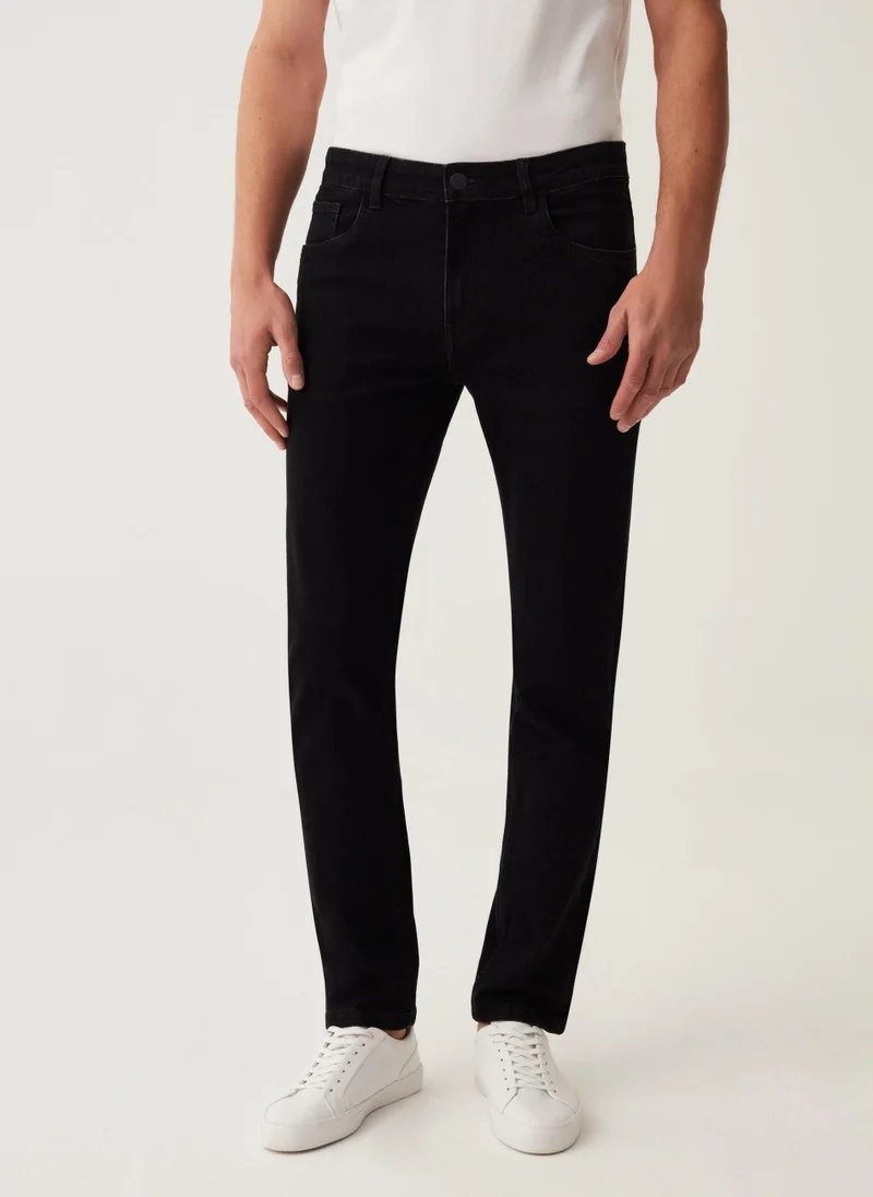 Ovs Slim-fit cross-hatch cotton jeans